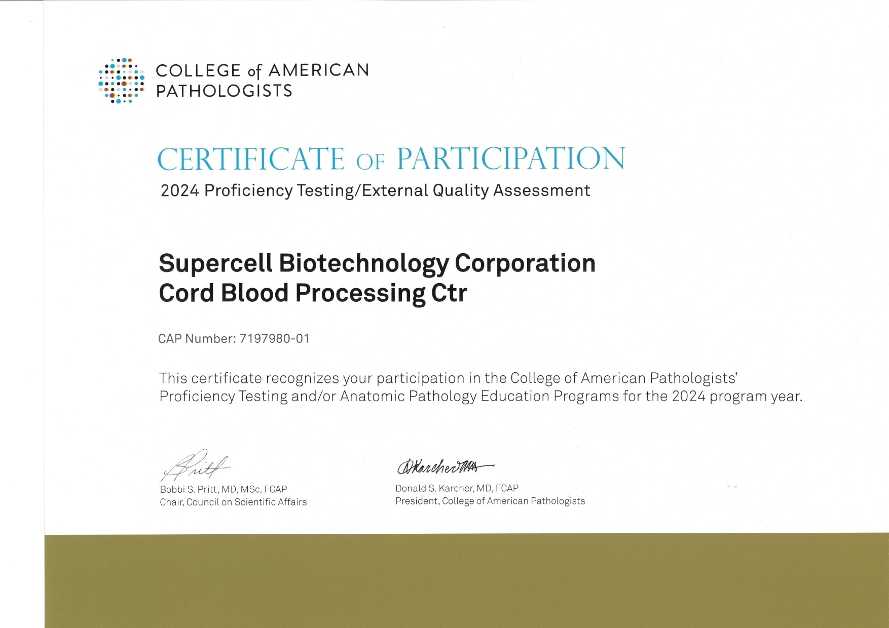 Certification from the American Pathology Association